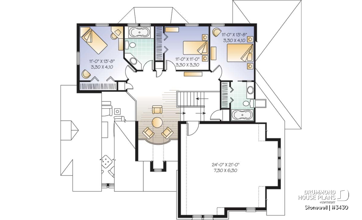 2nd level - Europen home plan, 3 to 4 bedrooms, large bonus, master suite on main level, 2-car garage, formal living room - Stonewell