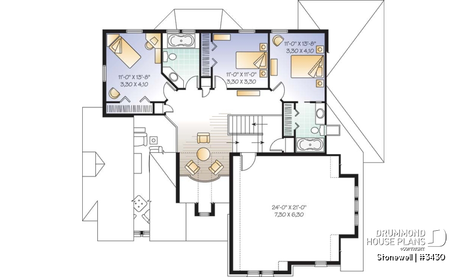 2nd level - Europen home plan, 3 to 4 bedrooms, large bonus, master suite on main level, 2-car garage, formal living room - Stonewell
