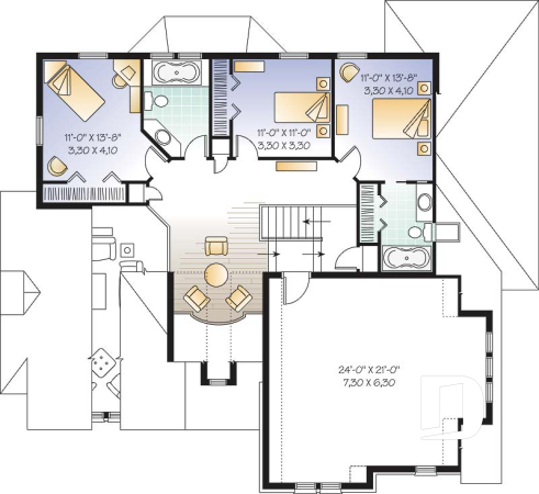 2nd level - Europen home plan, 3 to 4 bedrooms, large bonus, master suite on main level, 2-car garage, formal living room - Stonewell
