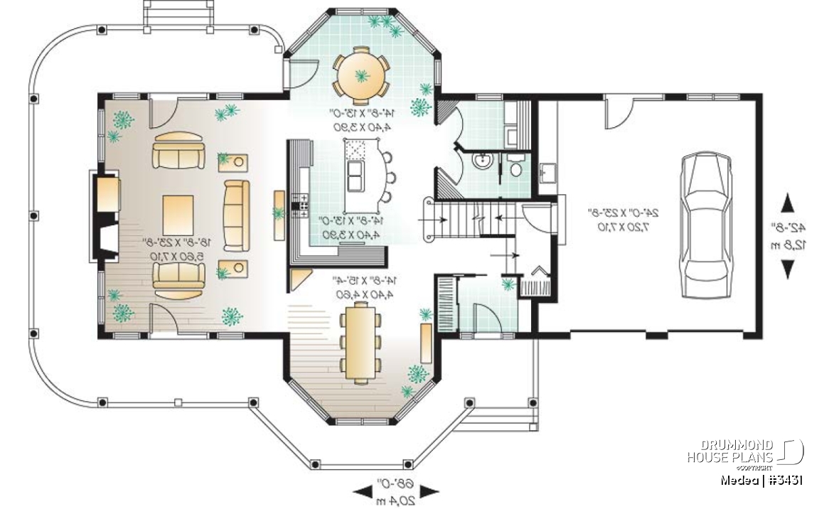 1st level - Modern Victorian home plan with 3 bedrooms, 2 living rooms, plenty of natural lights, 2-car garage - Medea