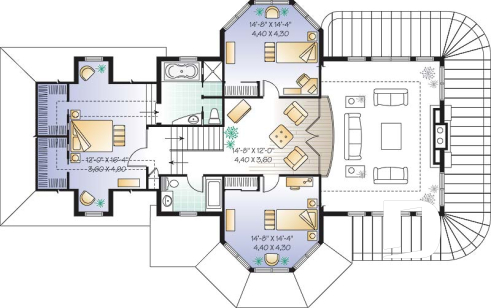 2nd level - Modern Victorian home plan with 3 bedrooms, 2 living rooms, plenty of natural lights, 2-car garage - Medea