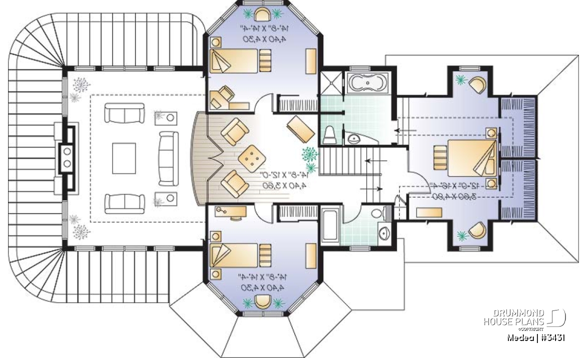 2nd level - Modern Victorian home plan with 3 bedrooms, 2 living rooms, plenty of natural lights, 2-car garage - Medea