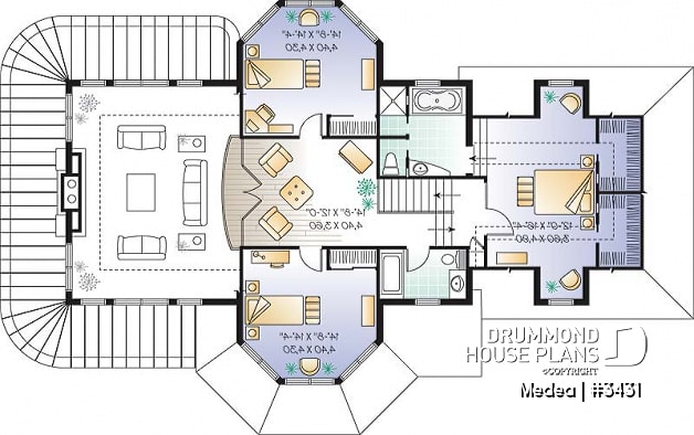 2nd level - Modern Victorian home plan with 3 bedrooms, 2 living rooms, plenty of natural lights, 2-car garage - Medea
