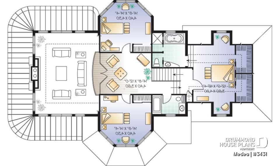2nd level - Modern Victorian home plan with 3 bedrooms, 2 living rooms, plenty of natural lights, 2-car garage - Medea