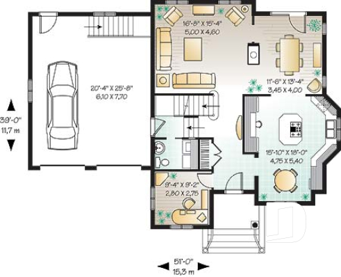 1st level - Two-story house plan with x-large bonus room, master suite with private balcony, home office, 2-car garage - Ares