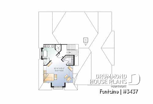 2nd level - House plan with large master suite, split bedrooms floor plan, home office, large laundry room, 2-car garage - Fontaine