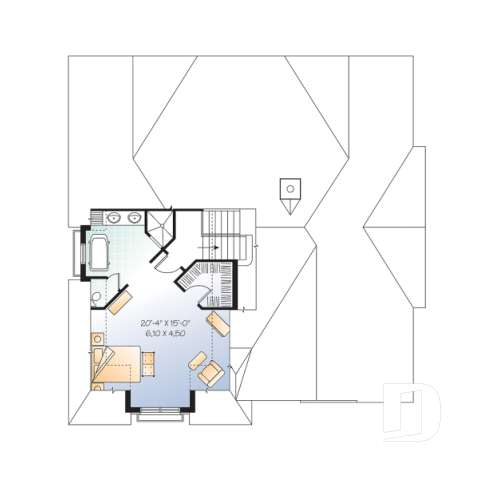 2nd level - European Manor-Style House Plan With Double Garage And Unique Split-Level Primary Suite - Fontaine