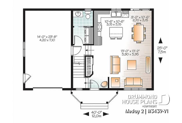 1st level - Transitional small house plan with functional  open floor plan, 3 large bedrooms and a garage - Meslay 2