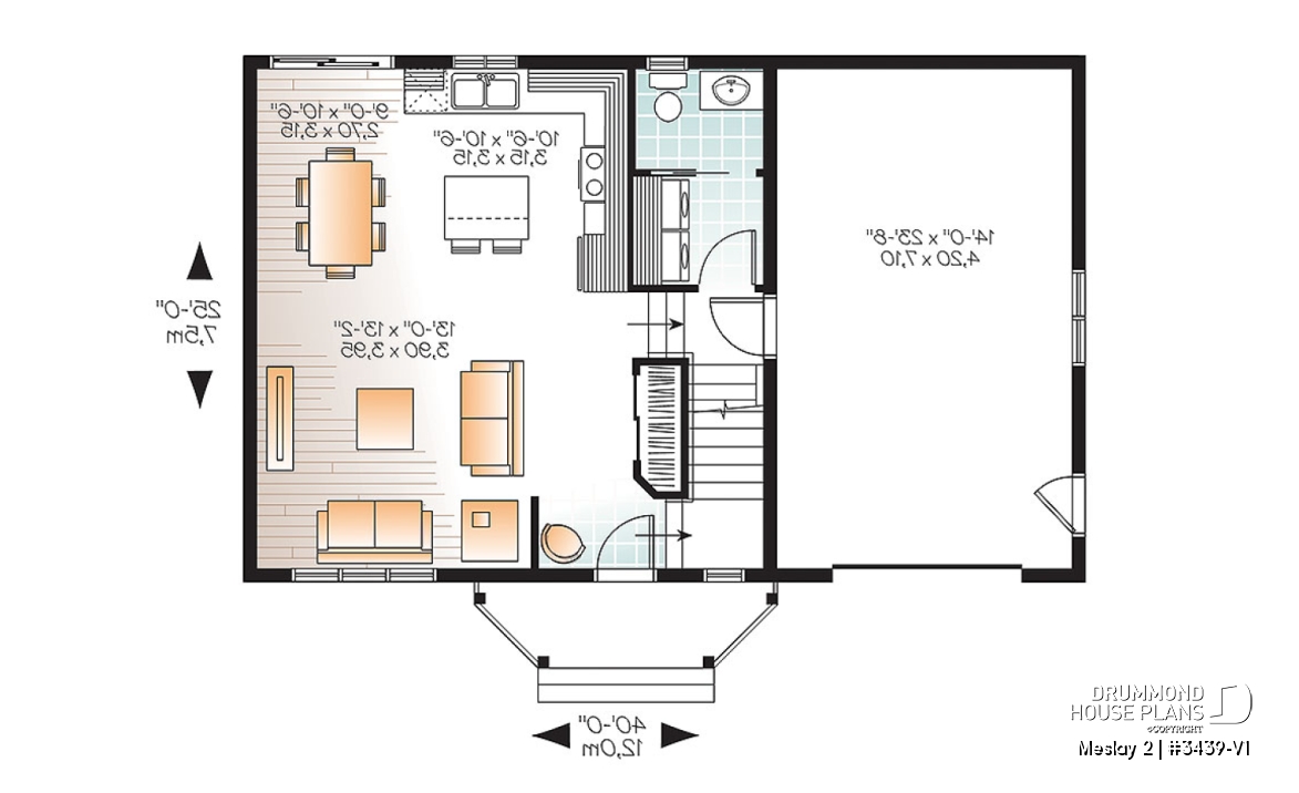 1st level - Transitional small house plan with functional  open floor plan, 3 large bedrooms and a garage - Meslay 2