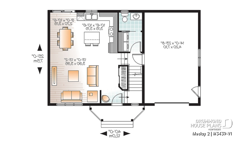 1st level - Transitional small house plan with functional  open floor plan, 3 large bedrooms and a garage - Meslay 2