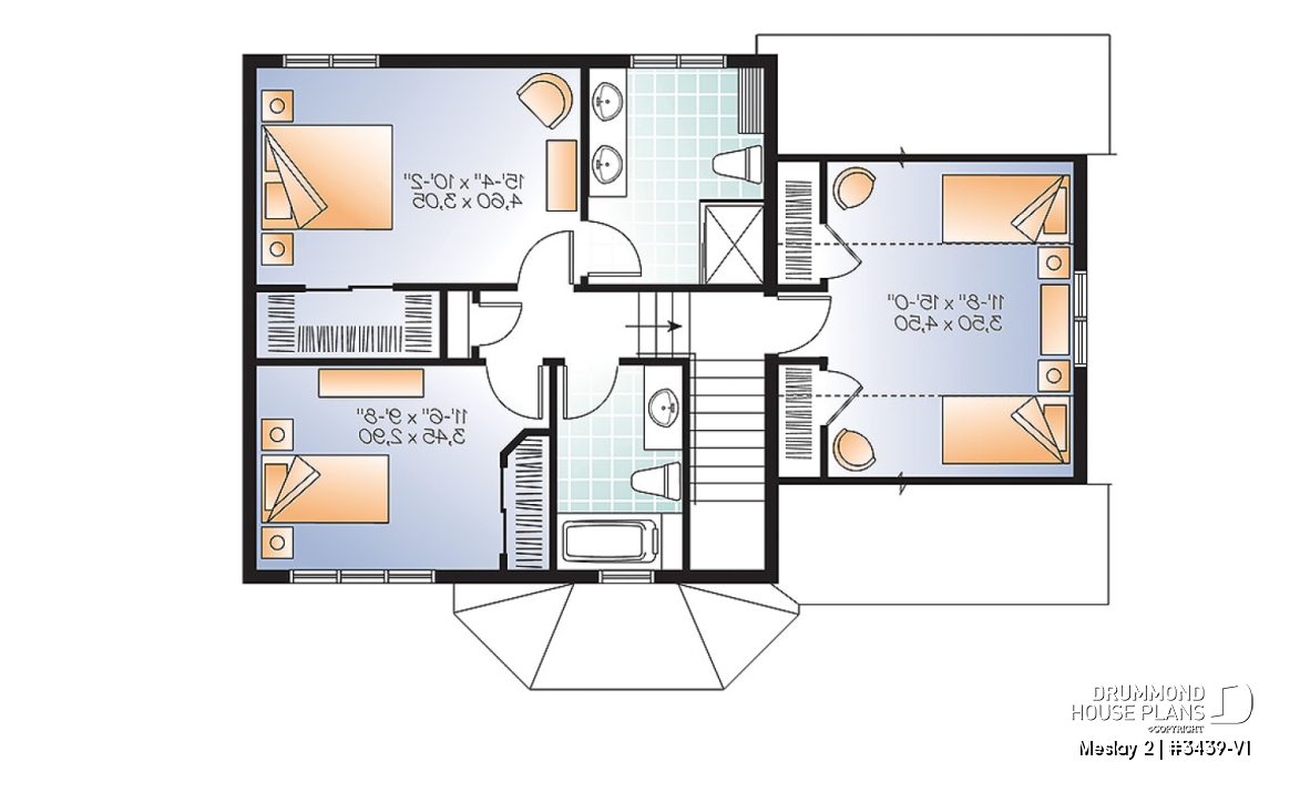 2nd level - Transitional small house plan with functional  open floor plan, 3 large bedrooms and a garage - Meslay 2