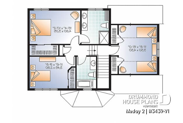 2nd level - Transitional small house plan with functional  open floor plan, 3 large bedrooms and a garage - Meslay 2