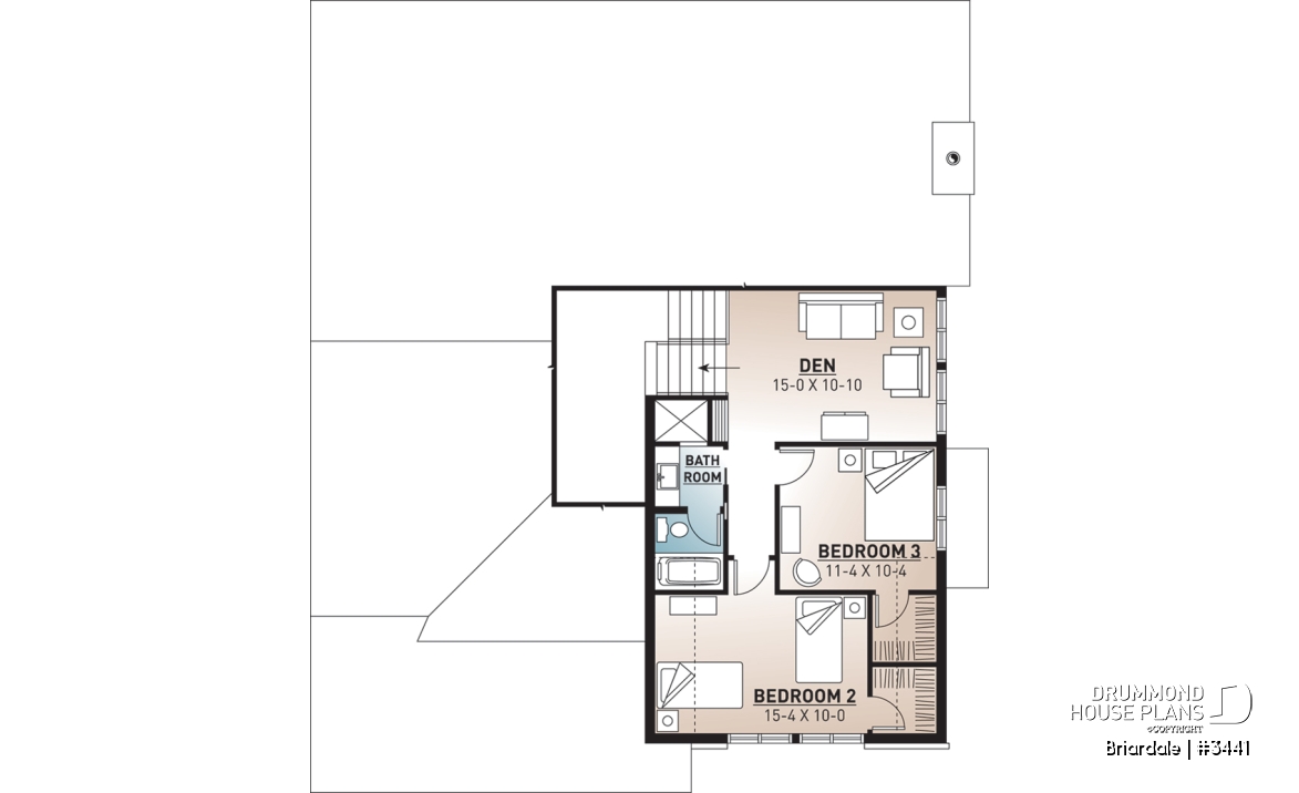 2nd level - Craftsman style home plan, 3 to 4 beds, master suite on main floor, open floor plan, two car garage - Briardale