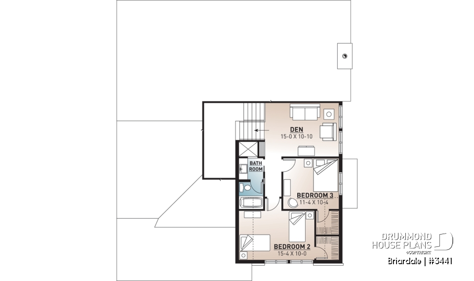 2nd level - Craftsman style home plan, 3 to 4 beds, master suite on main floor, open floor plan, two car garage - Briardale