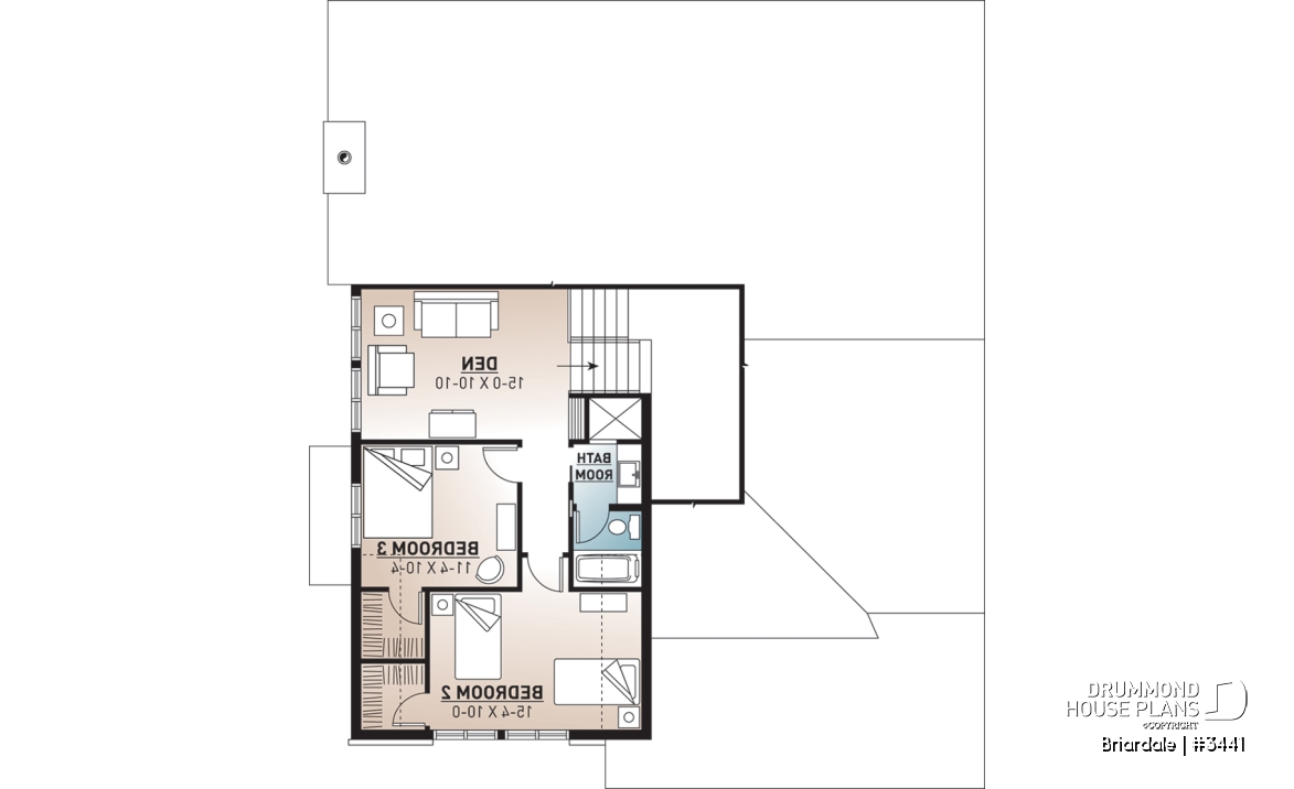 2nd level - Craftsman style home plan, 3 to 4 beds, master suite on main floor, open floor plan, two car garage - Briardale
