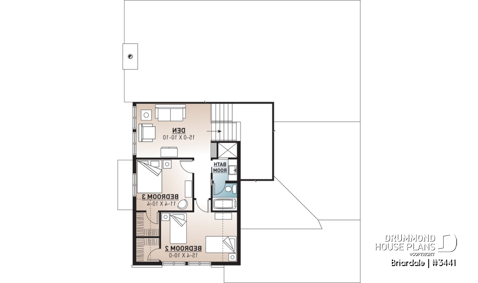 2nd level - Craftsman style home plan, 3 to 4 beds, master suite on main floor, open floor plan, two car garage - Briardale