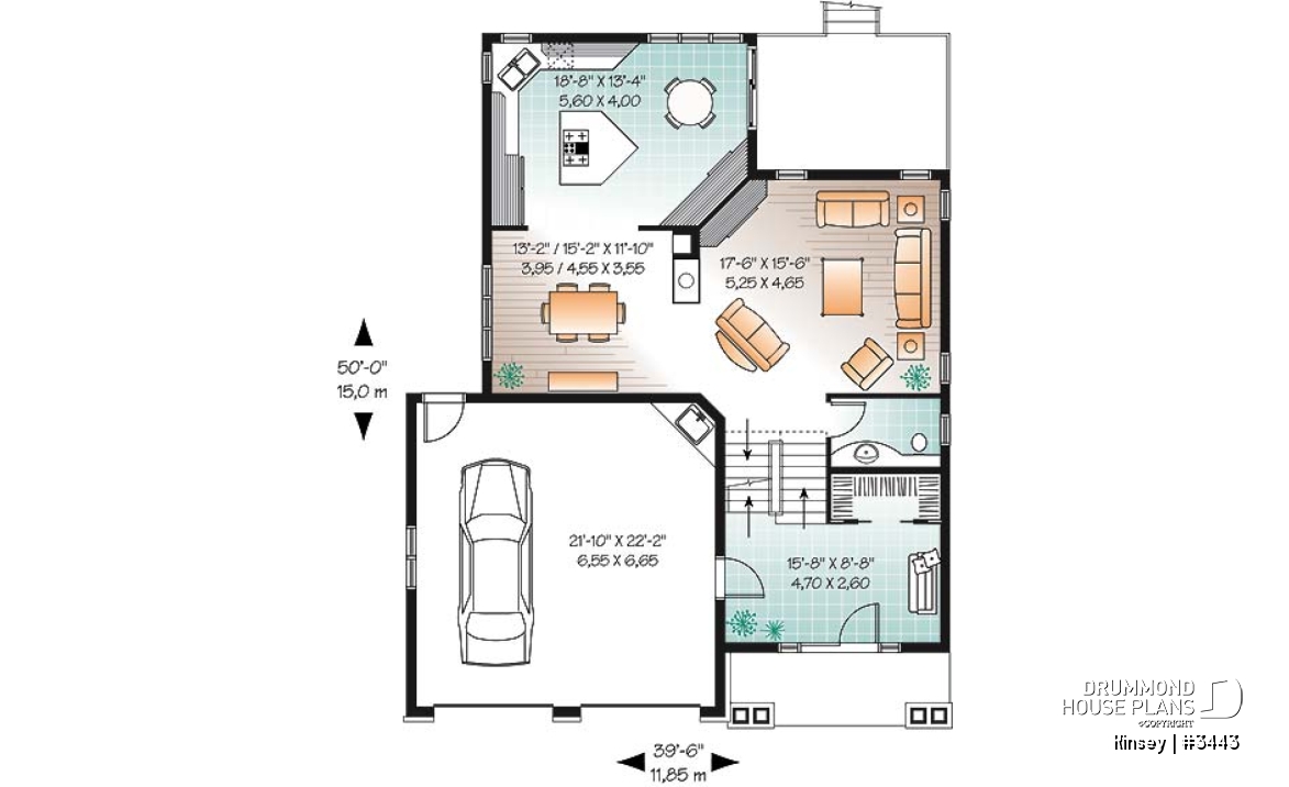 1st level - House plan with 3 bedroom, double walk-in in large master suite, fireplace &amp; two car garage - Kinsey