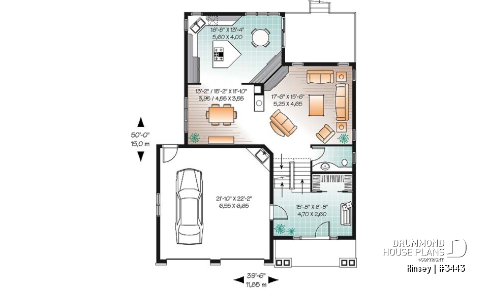 1st level - House plan with 3 bedroom, double walk-in in large master suite, fireplace &amp; two car garage - Kinsey