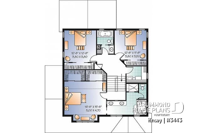 2nd level - House plan with 3 bedroom, double walk-in in large master suite, fireplace & two car garage - Kinsey