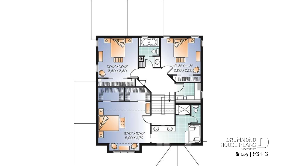 2nd level - House plan with 3 bedroom, double walk-in in large master suite, fireplace &amp; two car garage - Kinsey