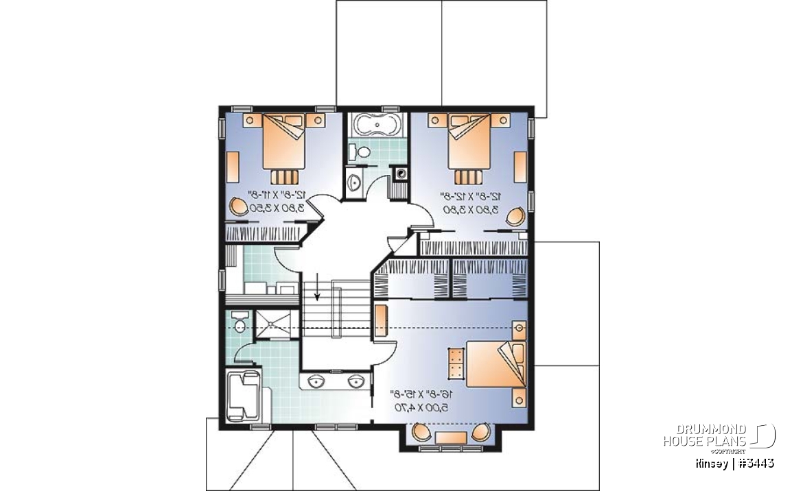 2nd level - House plan with 3 bedroom, double walk-in in large master suite, fireplace &amp; two car garage - Kinsey