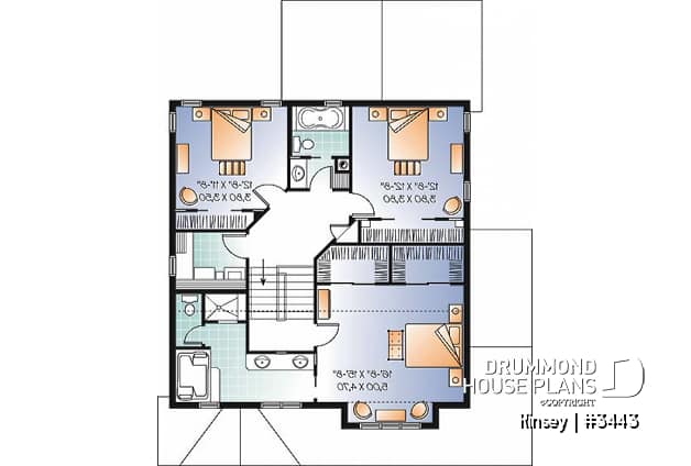 2nd level - House plan with 3 bedroom, double walk-in in large master suite, fireplace & two car garage - Kinsey