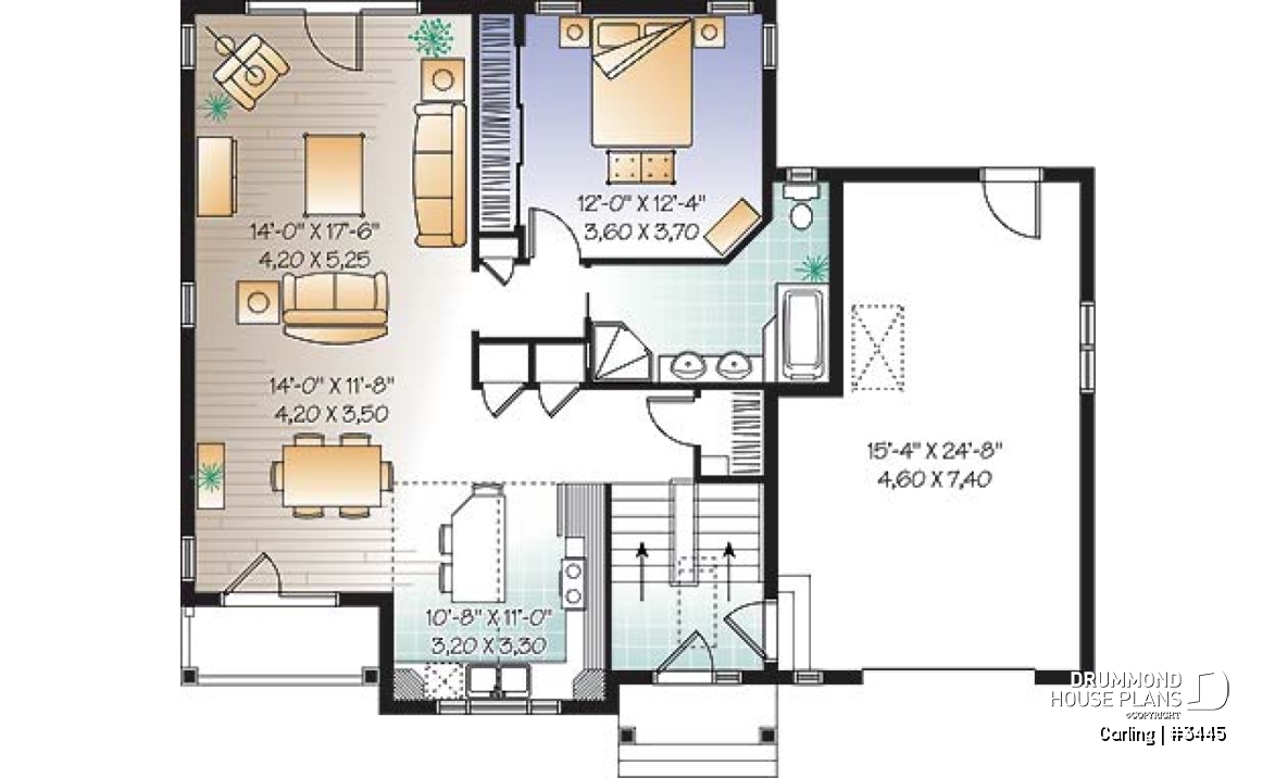 1st level - 3 bedroom split-entry floor plan with balcony, cathedral ceiling, garage and bonus space - Carling