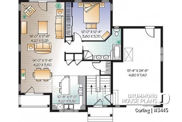 1st level - 3 bedroom split-entry floor plan with balcony, cathedral ceiling, garage and bonus space - Carling