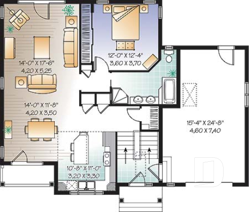 1st level - 3 bedroom split-entry floor plan with balcony, cathedral ceiling, garage and bonus space - Carling
