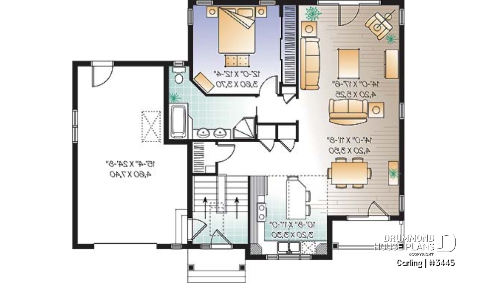1st level - 3 bedroom split-entry floor plan with balcony, cathedral ceiling, garage and bonus space - Carling