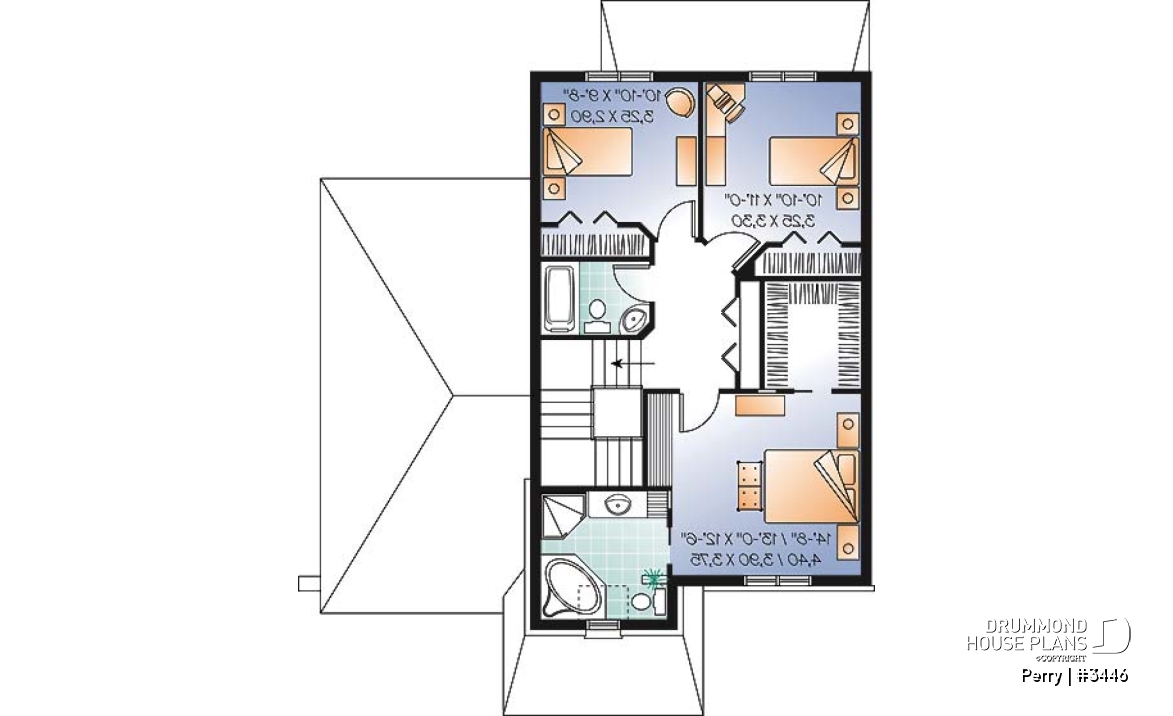 2nd level - 3 bedroom manor style house plan, ideal for narrow lot , garage and great master suite - Perry