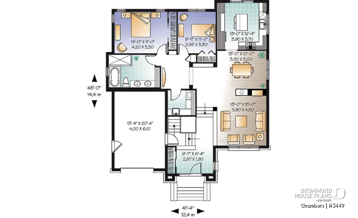 1st level - European 2 bedroom bungalow with central fireplace and garage - Chambers