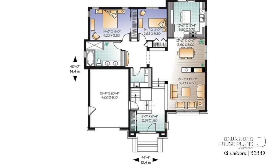 1st level - European 2 bedroom bungalow with central fireplace and garage - Chambers