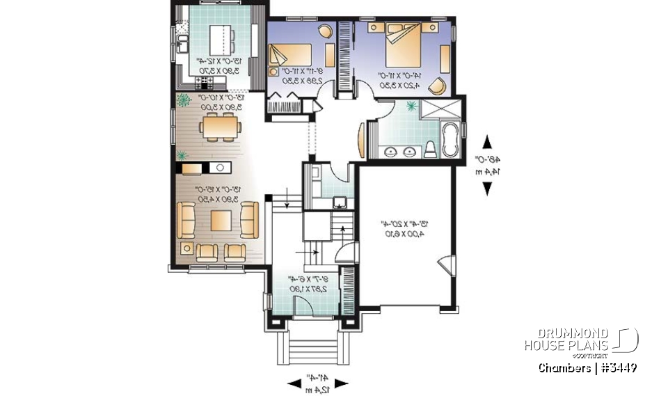 1st level - European 2 bedroom bungalow with central fireplace and garage - Chambers