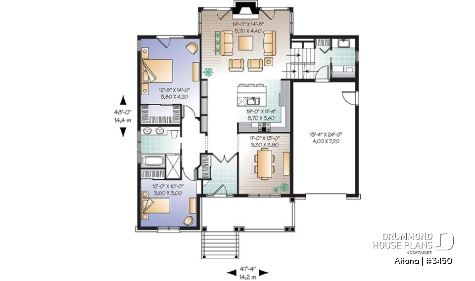 1st level - Comfortable 2 bedroom bungalow house plan with formal dining room, fireplace, garage &amp; bonus space - Altona
