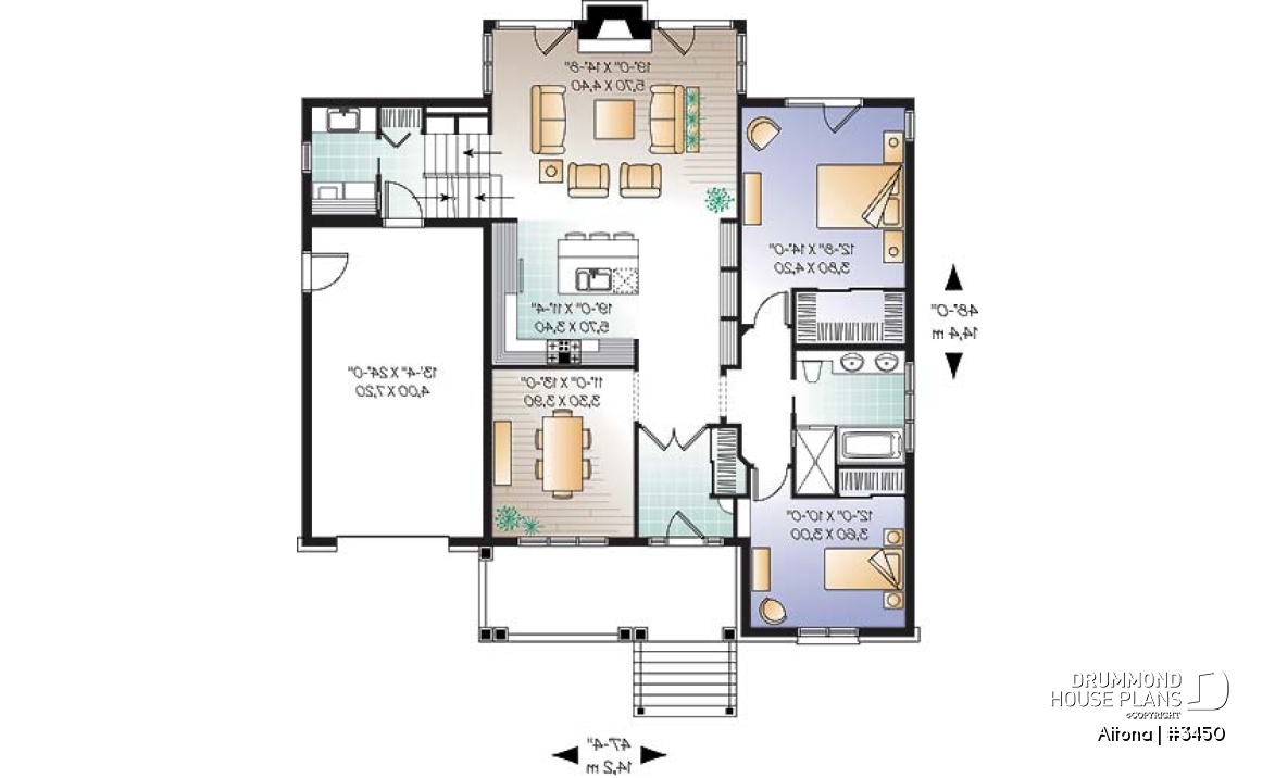 1st level - Comfortable 2 bedroom bungalow house plan with formal dining room, fireplace, garage &amp; bonus space - Altona