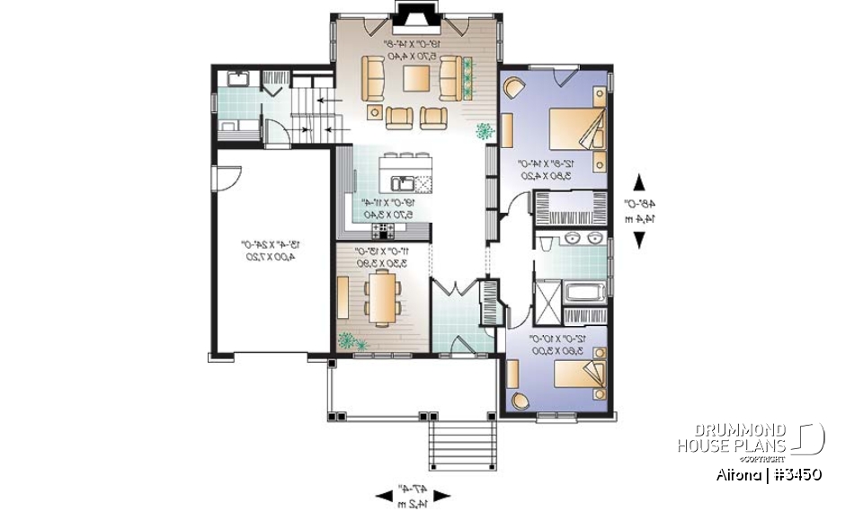 1st level - Comfortable 2 bedroom bungalow house plan with formal dining room, fireplace, garage &amp; bonus space - Altona