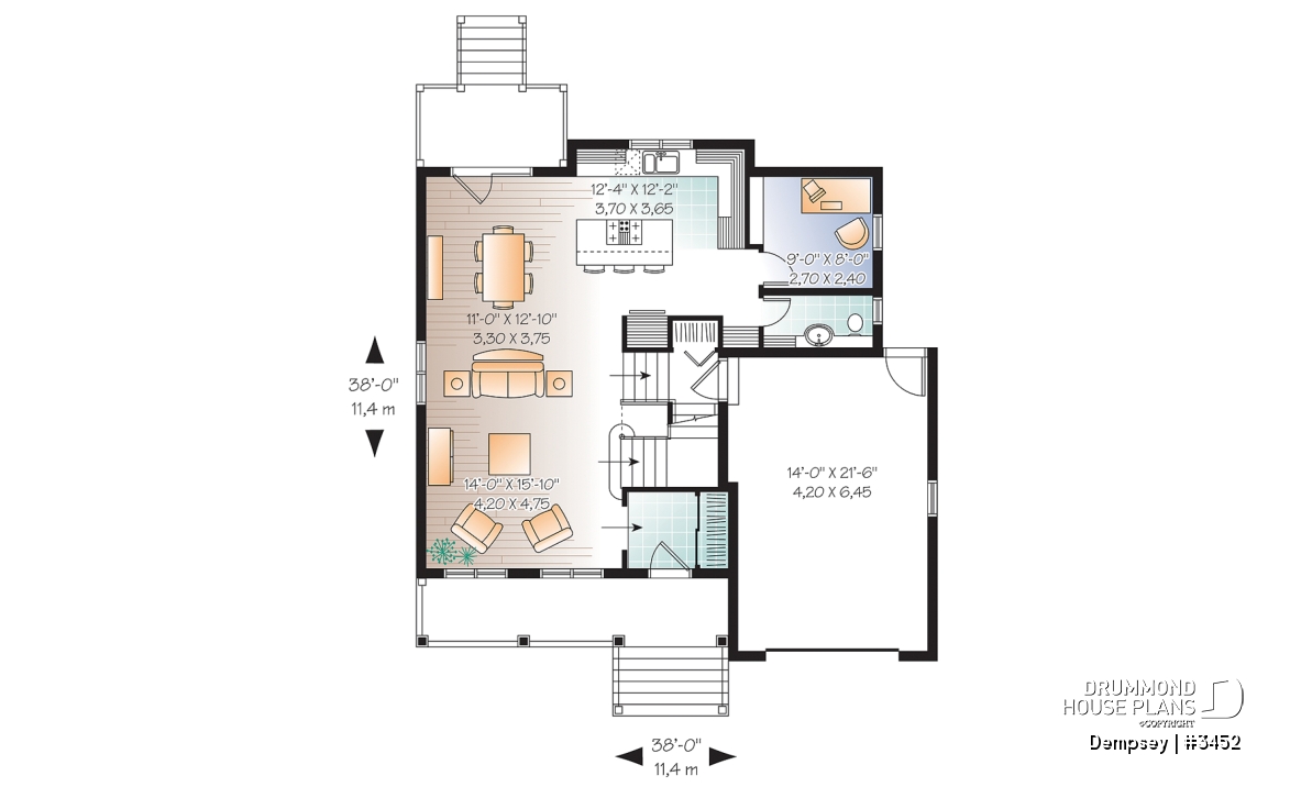 1st level - 3 bedrooms, 2 storey house plan with garage, master suite and laundry room on 2nd floor, den - Dempsey