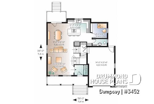 1st level - 3 bedrooms, 2 storey house plan with garage, master suite and laundry room on 2nd floor, den - Dempsey
