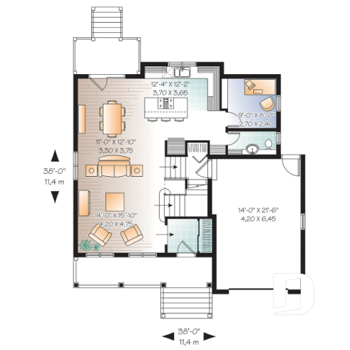 1st level - 3 bedrooms, 2 storey house plan with garage, master suite and laundry room on 2nd floor, den - Dempsey