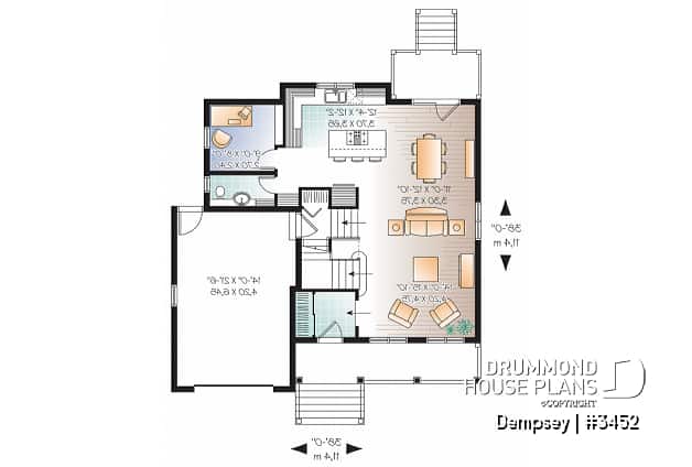 1st level - 3 bedrooms, 2 storey house plan with garage, master suite and laundry room on 2nd floor, den - Dempsey