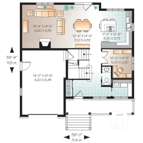 1st level - 2 storey Country house plan with large front porch, open floor plan concept, home office, launtry room - Dempsey 3