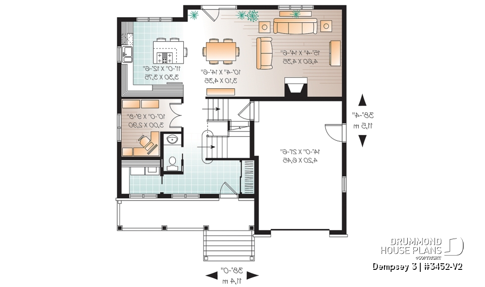 1st level - 2 storey Country house plan with large front porch, open floor plan concept, home office, launtry room - Dempsey 3