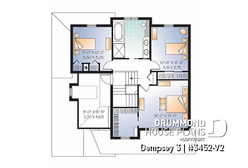 2nd level - 2 storey Country house plan with large front porch, open floor plan concept, home office, launtry room - Dempsey 3
