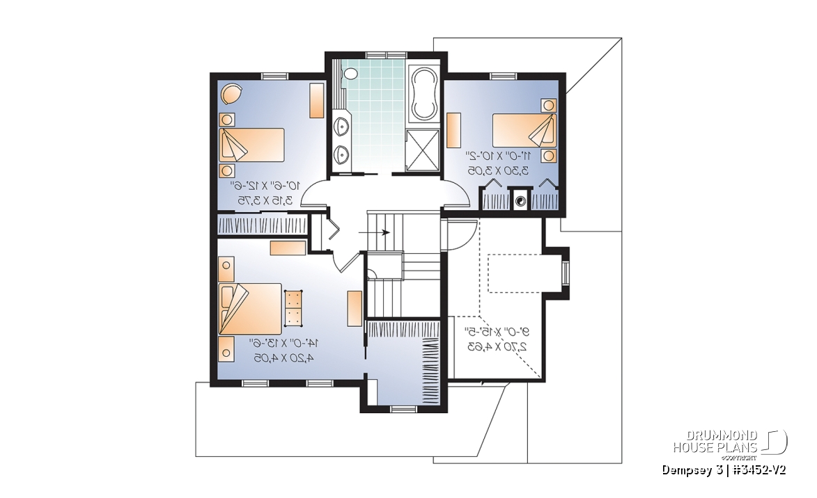 2nd level - 2 storey Country house plan with large front porch, open floor plan concept, home office, launtry room - Dempsey 3