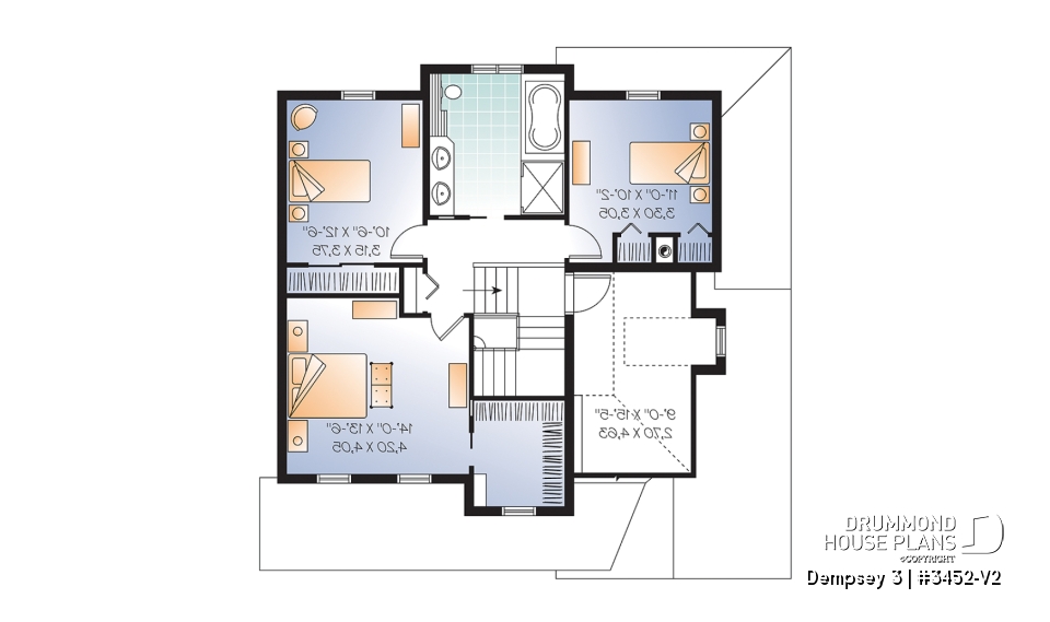 2nd level - 2 storey Country house plan with large front porch, open floor plan concept, home office, launtry room - Dempsey 3