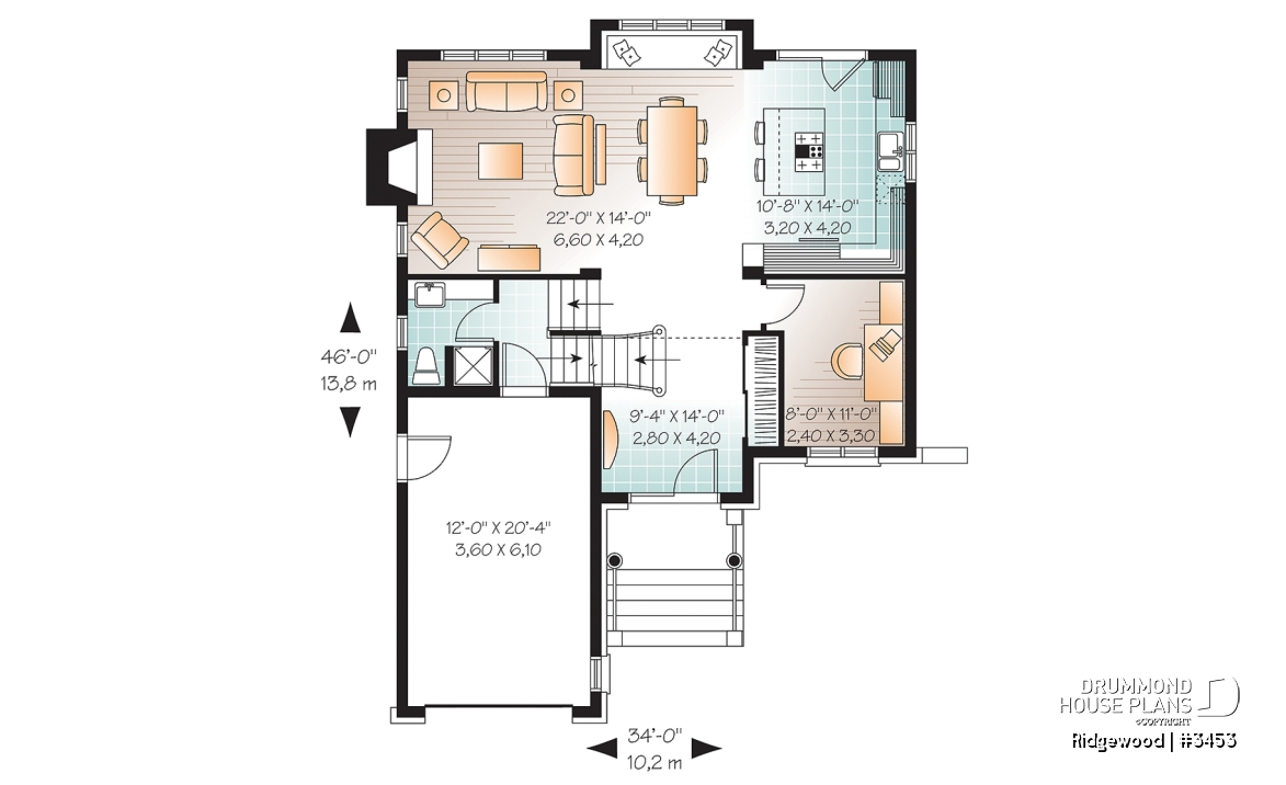 1st level - Beautiful 3 bedroom European home plan with garage and bonus space  - Ridgewood