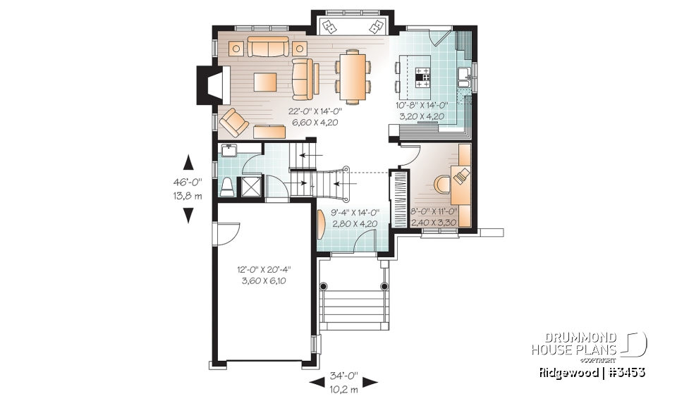 1st level - Beautiful 3 bedroom European home plan with garage and bonus space  - Ridgewood
