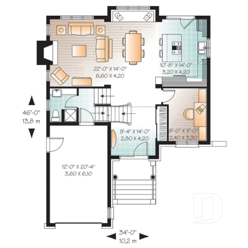 1st level - Beautiful 3 bedroom European home plan with garage and bonus space  - Ridgewood