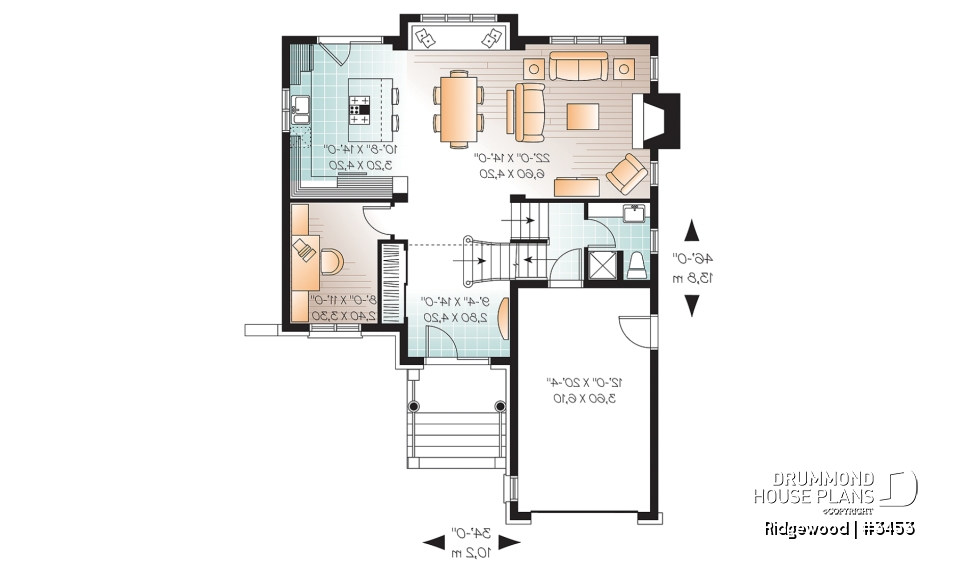 1st level - Beautiful 3 bedroom European home plan with garage and bonus space  - Ridgewood